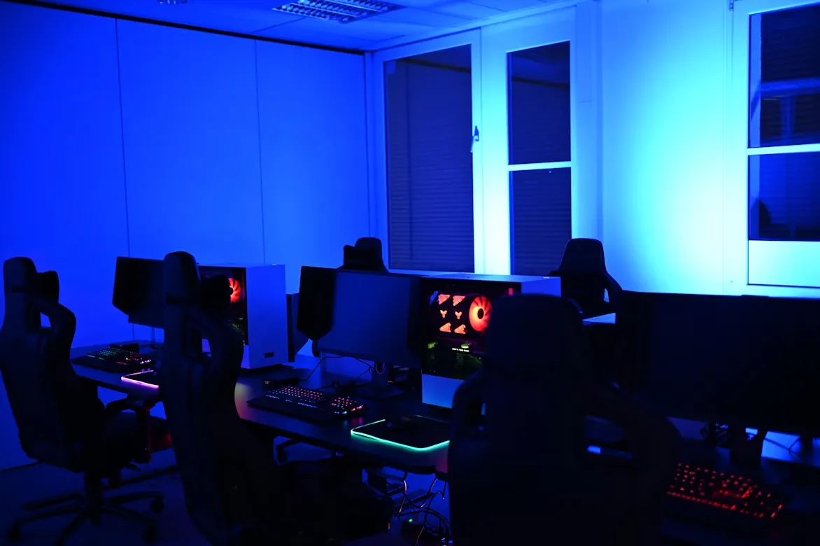 Gaming desk and chair set up for long sessions