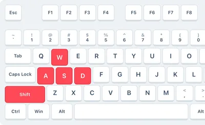 Keyboard tester showing Shift, W, A, S and D held down at the same time